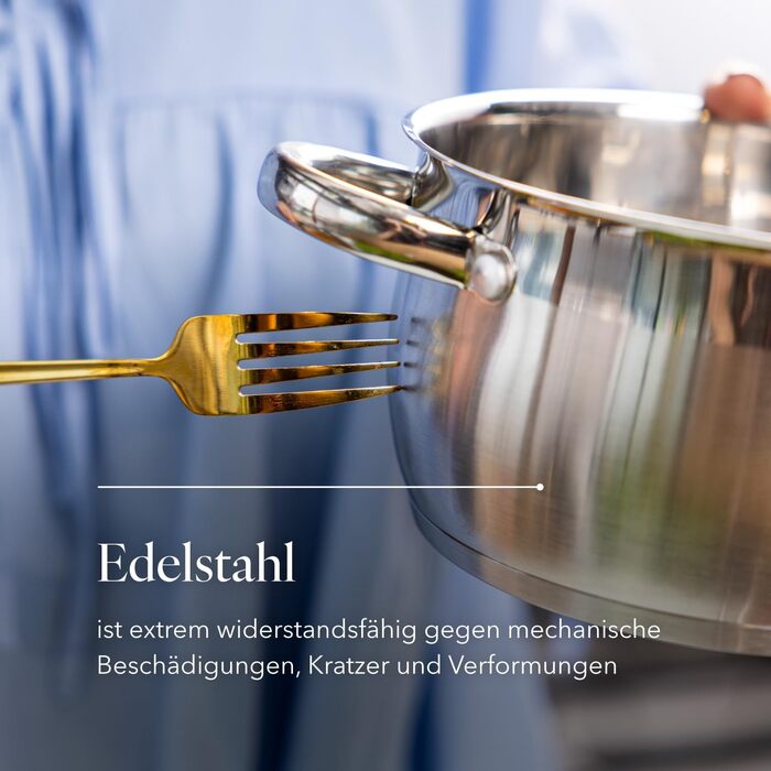 Набір посуду FLORINA OLIVER 4 предмети Нержавіюча сталь 18/0 Кришка із загартованого скла Для індукційних, газових, електричних та керамічних варильних поверхонь Можна мити в посудомийній машині Високоякісний набір посуду для кожної кухні, 8 предметів Oli