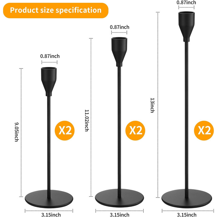 Елементний металевий свічник, 33/28/23 см, тривимірний свічник-конус, елегантний свічник-конус у ретро-стилі для весіль, вечерь при свічках, вечірок, днів народження, домашнього декору (чорний), 6-