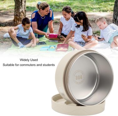 Термоконтейнер Tissting з ручкою, контейнер для гарячого обіду на 420 мл, коробка для обіду Bento, двошаровий портативний термоконтейнер круглої форми з нержавіючої сталі 304 (доступна для мікрохвильової печі білий)