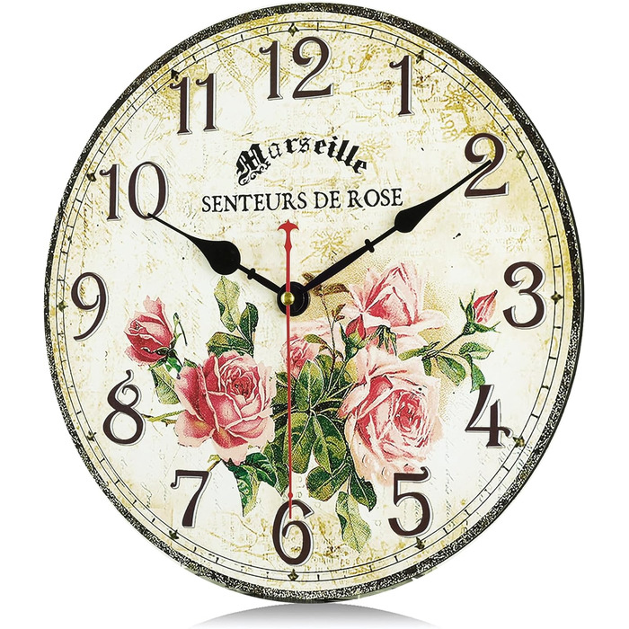 Безшумний настінний годинник Фіолетовий вінтажний, ретро дерев&39яний настінний годинник у стилі шеббі-шик Прикраса без цокання для вітальні, спальні, кухні, офісу 30 см (рожевий)