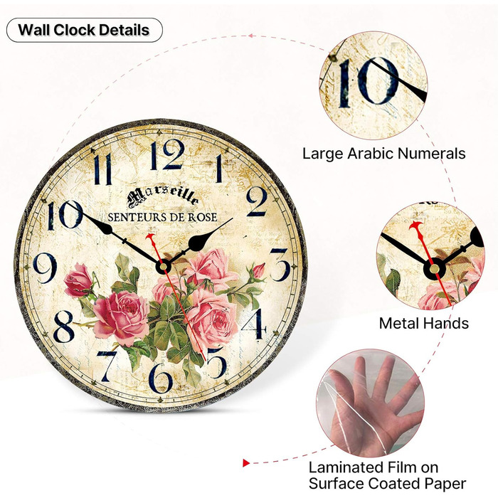 Настінний годинник безшумний, нецокаючий, на батарейках Toudorp