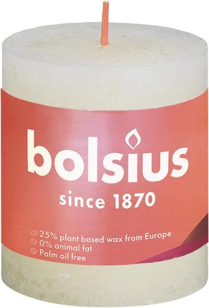 Свічки Bolsius Rustic Pillar - Оливково-зелені - Набір з 4 шт. - Декоративні побутові свічки - Час горіння 60 годин - Без запаху - Натуральний рослинний віск - Без пальмової олії - Оливково-зелені (8 x 7 см, колір слонової кістки)