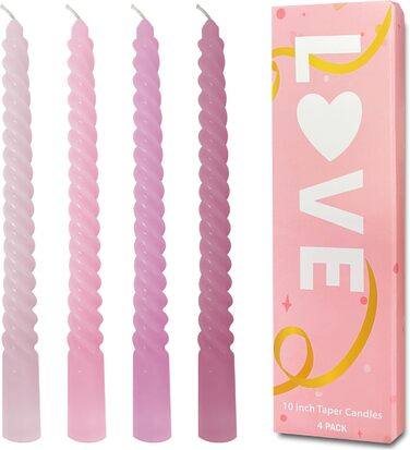 Набір з 4 конічних спіральних свічок 2,2 x 25 см, рожевий мікс Love Topsics