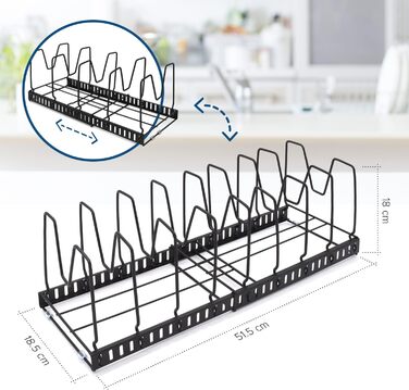 Підставка для посуду розсувна 51,5 x 18,5 см, на 9 відділень, чорна joeji's Kitchen