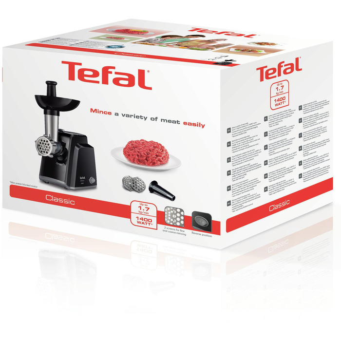 Мясорубка 1400Вт с насадкой для колбас, пластик Tefal