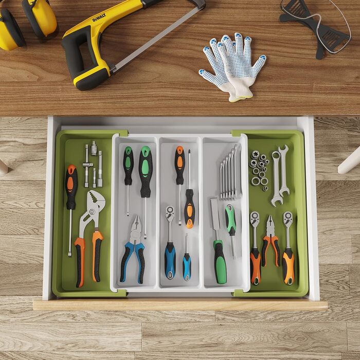 Органайзер для столових приборів 57 х 38 см для шухляд, 5 відділень, зелений і білий Lifewit