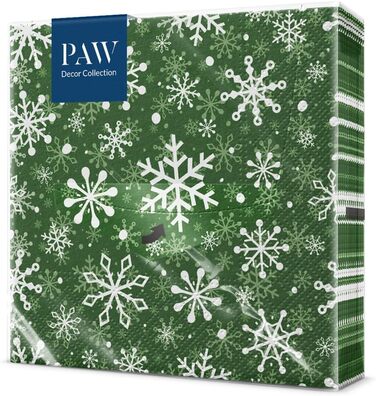 Серветки 3-шарові (33 x 33 см) I 20 шт. I Різнокольорові паперові серветки, ідеальні для різдвяного столу I Серветки - Різдво, зима, зірки, сніг, сніговики I (Різдвяні сніжинки зелені)