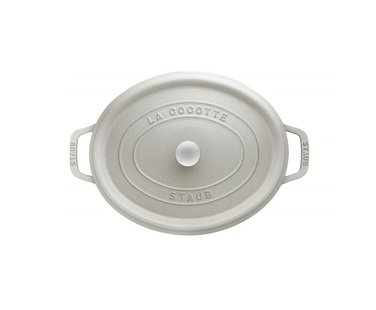 Кастрюля / жаровня овальная 29 см с крышкой белая White Truffle Staub