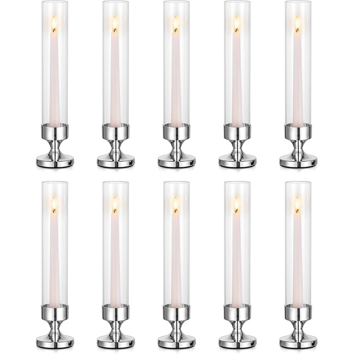 Скляний циліндричний свічник NUPTIO, скляний свічник - свічник-паличка, весільний стіл зі скляною стільницею без основи, ліхтар, скляний циліндричний свічник, свічка-паличка, День святого Валентина 31 см (10 шт. , срібло)