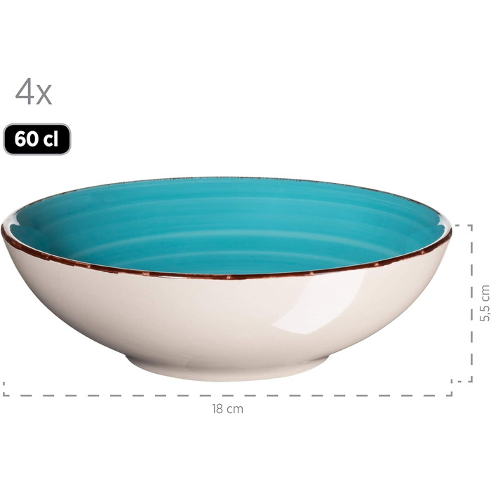 Набір вінтажного посуду з 16 предметів на 4 персони, комбінований керамічний сервіз з ручним розписом, барвистий, керамограніт, димчасто-блакитний/бірюзовий/зелений/рожевий, 931499 Bel Tempo II