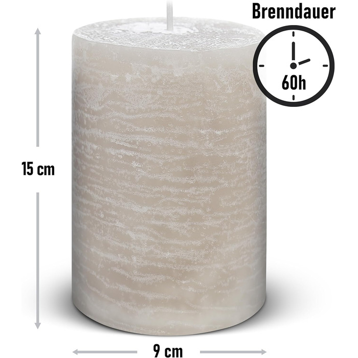 Набір із 4 свічок-стійок Brandsseller, 7 x 10 см фарбовані та виготовлені з парафіну сільські свічки з тривалим часом горіння декоративні свічки для прикраси столу, Різдва та вечірок (9 x 15 см набір із 4 шт. , сіро-коричневого кольору)