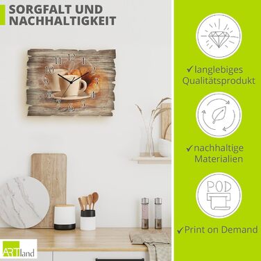 Настінний декор настінний годинник без цокання з дерева радіогодинник безшумний прямокутний 40x30 см їжа бакалія спеції трави лимон чилі вінтажний сільський U1RK трави (капучино, радіогодинник)