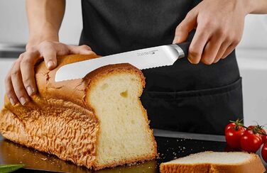 Кухонный нож Острый нож для мяса Профессионально выкованный из импортной высокоуглеродистой нержавеющей стали с красивым магнитным держателем для ножей - Метеорит (8-дюймовый хлебный нож), 7 Santoku Knife