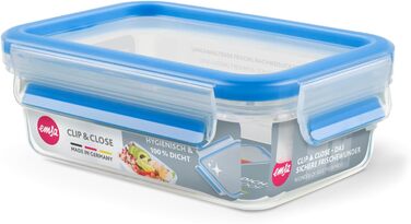 Набір контейнерів для зберігання продуктів EMSA Clip & Close, прямокутні, 5 x 0,8 л, коробки для зберігання, 100 герметичні, придатні для миття в посудомийній машині, морозильної камери та мікрохвильової печі, прозорі, сині, зроблені в Німеччині, N10307 (