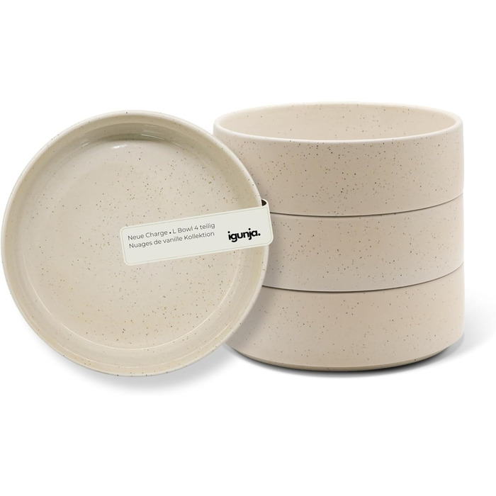 Набір керамічного посуду igunja, набір мисок та тарілок 12 предметів на 4 особи Високоякісний, 100 ручної роботи, набір посуду з реактивною глазур&39ю, матовий зовні, глянцевий всередині (бежевий, L-подібні миски)