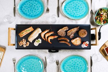 Электрический настольный гриль Bestron, гриль-пластина plancha/teppanyaki с антипригарным покрытием, барбекю до 10 человек, удлиненная поверхность для гриля, 2 000 Вт, цвет черный (XL)