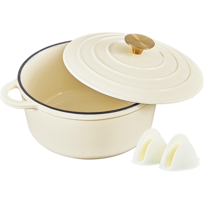 Чавунна форма для запікання емальована з кришкою 24 см,  включаючи 1 пару силіконових рукавичок Nilpferd
