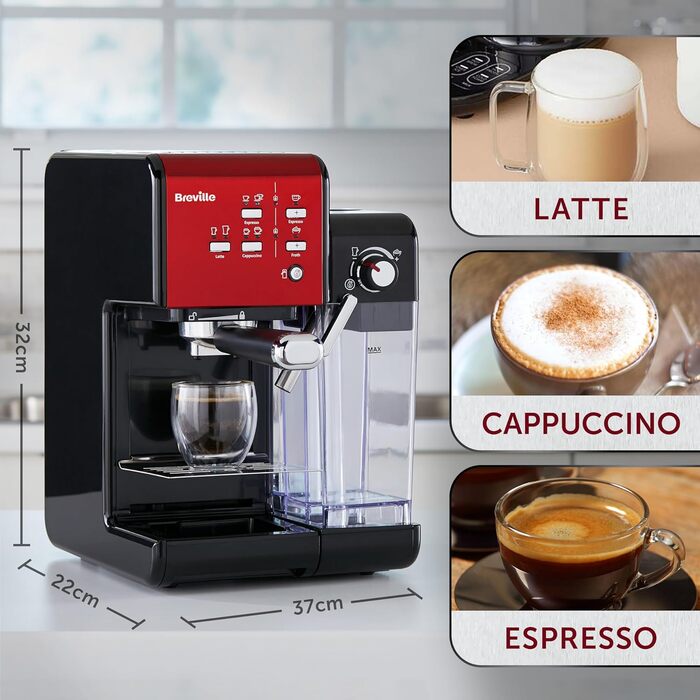 Еспресо Кавомашина для лате та капучино Професійний насос 15 бар та спінювач молока VCF108 шт. (Червоний)