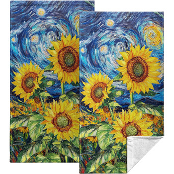 Різдвяні кухонні рушники Kwlegh, рушник для рук, різдвяна ялинка, цукерка-тростина, сніжинка, рушник для пальців, набір з 2 шт. , милий чоловічий банний рушник, високопоглинаючі рушники, 36 x (соняшник Зоряна ніч)