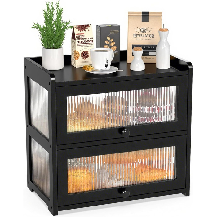 Дворівнева бамбукова хлібниця 41 x 25 x 40 см, чорна BAMBANG