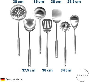 Набір кухонного начиння KIMIJO з 7 предметів з нержавіючої сталі - Високоякісне кухонне начиння для воку та кухні - Ложка для сервірування, шумівка, лопатка, ложка для перевертання риби, ополоник, ложка для спагетті та ложка для перевертання воку