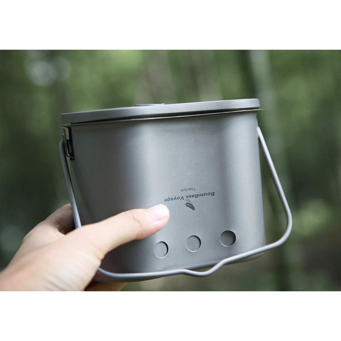 Мл Набір титанових кемпінгових печей зі складною ручкою та кільцем для підвішування Пікнік на свіжому повітрі 2 в 1 Їдальня у формі нирки Набір дров'яних печей Легкий клапан Підвісна конфорка для 1 людини Ti2005C, 800