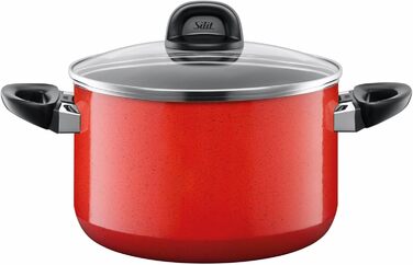 Набір посуду Silit Modesto для індукційних плит, 4 предмети, з кришками зі скла, кераміка Silargan, індукційний посуд без нікелю, підходить для всіх типів плит, вироблено в Німеччині, червоний колір