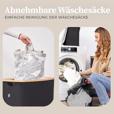 Ящик для білизни Hennez 150 л - Кошик для білизни 3 відділення - з кришкою - Сортувальник білизни з мішком для білизни - Кошики для білизни - Чорний бамбук - Контейнер для білизни - Система сортування білизни - Збірник білизни 2) Чорний 150л