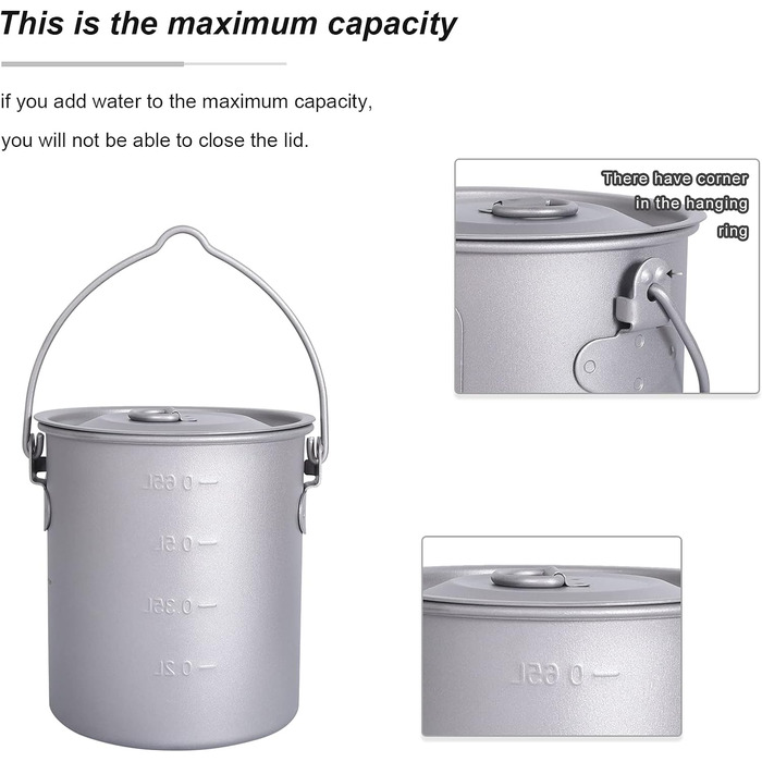 Безмежна подорож на відкритому повітрі 750 мл 800 мл 1100 мл 1300 мл Титанова каструля з кришкою Складна ручка для застави Кемпінг Піші прогулянки Пікнік Ультралегка портативна пляшка для води Чашка Кухоль Набір свиней (750 мл чашка свинина)