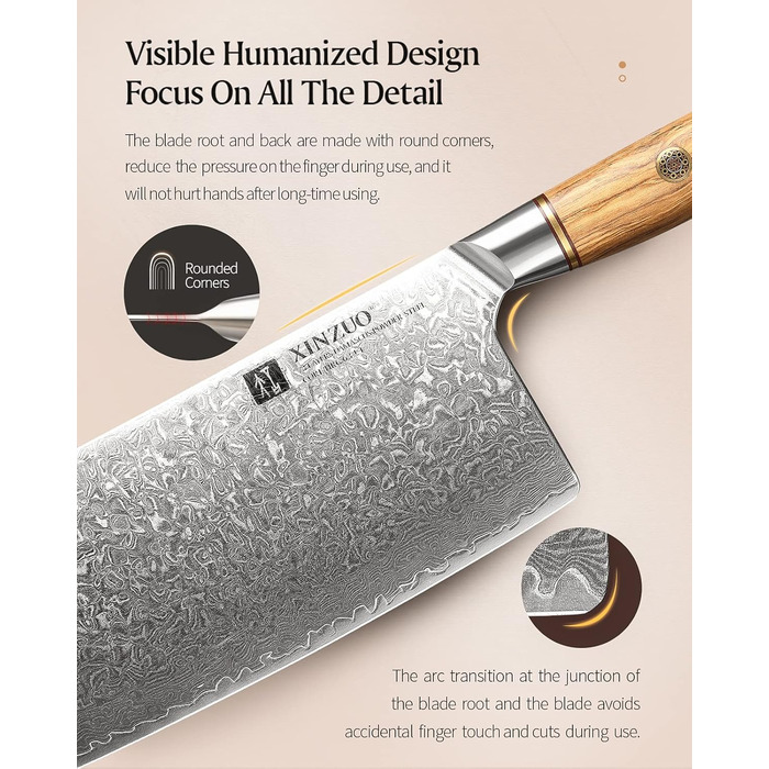 Китайський кухарський ніж-тесак 19 см, дамаська сталь XINZUO