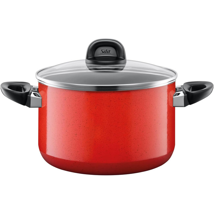 Набір посуду Silit Modesto для індукційних плит, 4 предмети, з кришками зі скла, кераміка Silargan, індукційний посуд без нікелю, підходить для всіх типів плит, вироблено в Німеччині, червоний колір