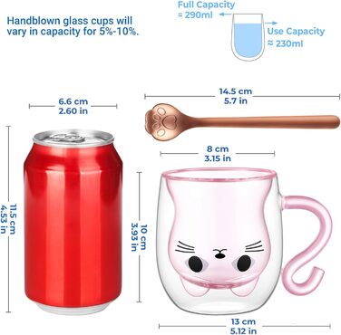 Двостінні милі різдвяні ялинки келихи для лате макіато 270 мл кавова чашка різдвяна кружка з різдвяною ялинкою ситечко для чаю келихи для молока, льоду, різдвяні подарунки для жінок і дітей (тип 2-рожевий кіт, тип 2-290 мл * 1)