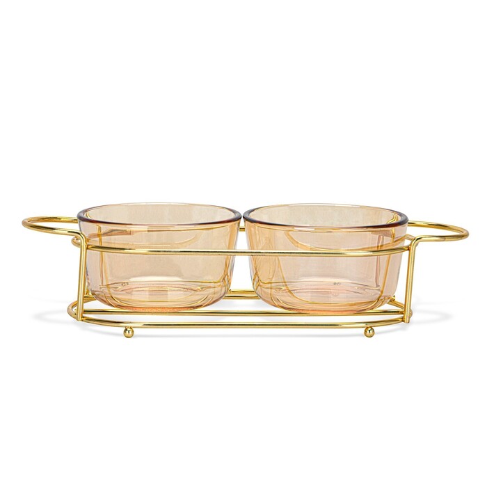 Мінажниця Fissman 26x10,5x5,7 см на металевій підставці 2 секції по 240 мл скло (16390)