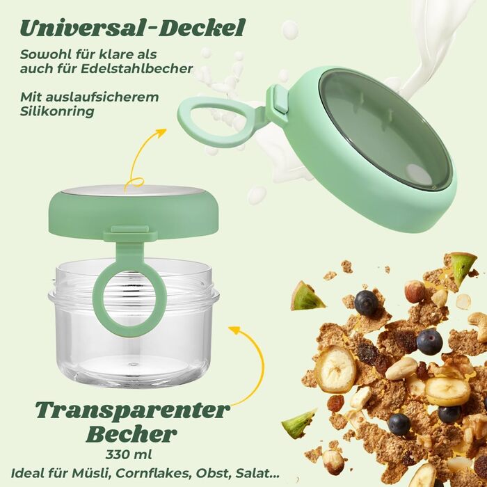 Стаканчик для пластівців 860 мл із складаною ложкою, зелений NEXROLA