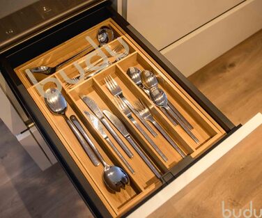 Органайзер для столовых приборов раздвижной 45 см, бамбук budu