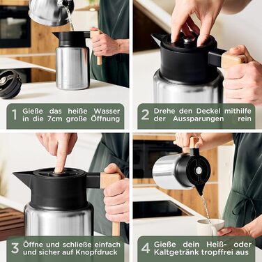 Термос-кавник 1,4 л, нержавіюча сталь з дерев'яною ручкою WALDWERK