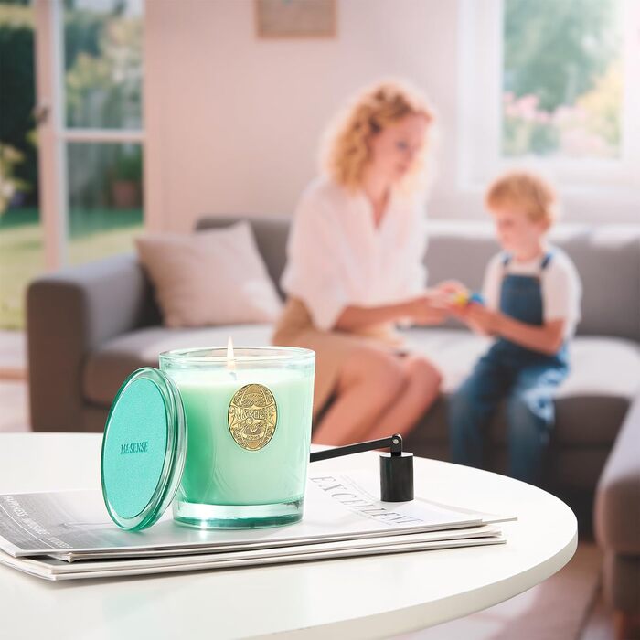Ароматна свічка M&SENSE Лісова хатина, ароматичні свічки у склянці, натуральна соєва свічка, час горіння 55 годин, подарункові свічки для жінок та чоловіків, подарункова свічка (евкаліпт і м&39ята, 260 г)
