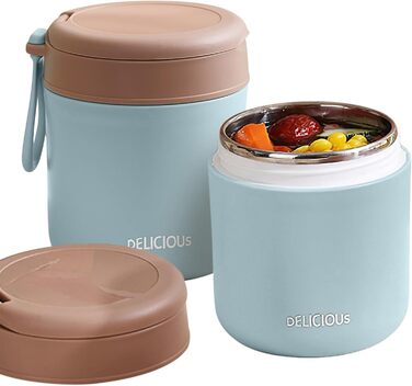 Герметичний ізольований харчовий контейнер, термоконтейнер, нержавіюча сталь, вакуумний харчовий контейнер з ложкою, для школи, роботи, пікніка (одношаровий) (синій)