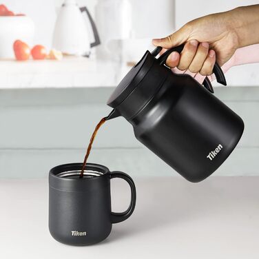 Термоглечик для кави 1 л з нержавіючої сталі, матовий чорний Tiken