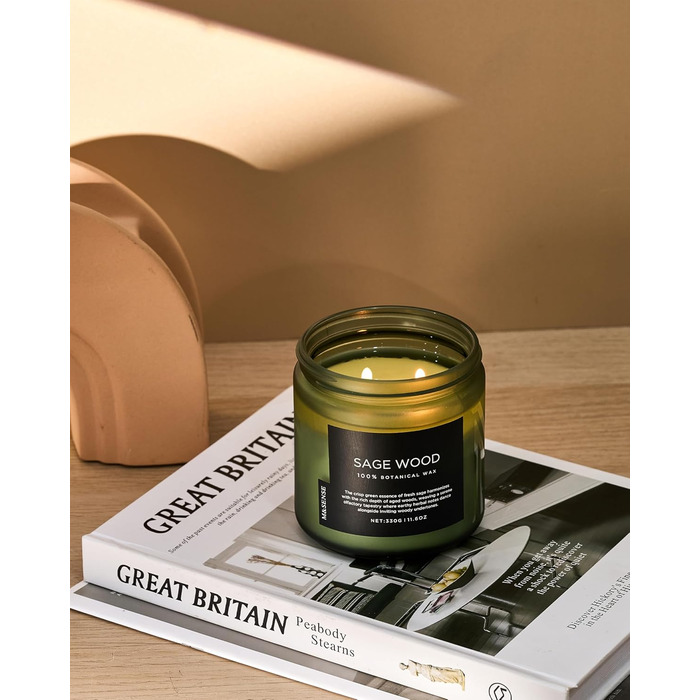 Ароматичні свічки M&SENSE з кавою у скляній банці з 2 гнітами 330 г, час горіння 70 годин, свічка з натурального соєвого воску для спальні, кухні, декору дому, подарункова свічка для чоловіків та жінок, смажена кава (шавлія)