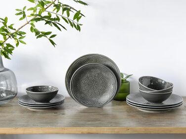 Серія Набір посуду Orient Mandala з 18 предметів, набір тарілок з порцеляни (набір тарілок 12 предметів, камінь), 21627