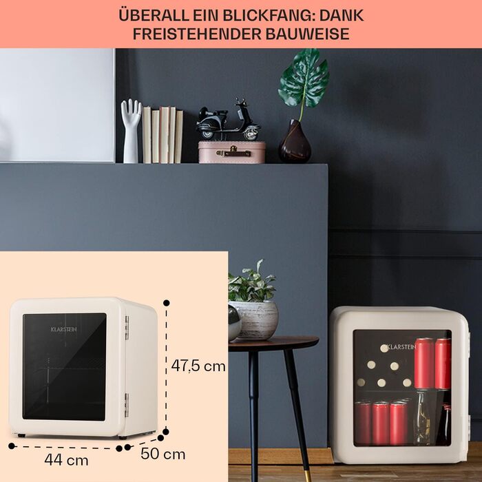 Міні-холодильник зі скляними дверцятами 48 л кремовий Klarstein