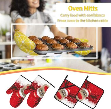 Рождественский набор из 2 прихваток и 2 перчаток для духовки, 4 предмета, красный AAPIKA