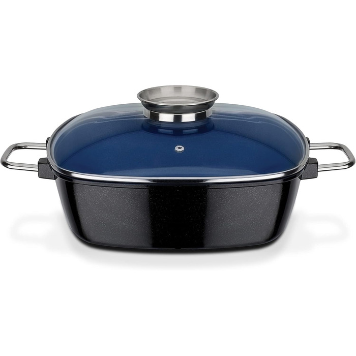 Квадратна жаровня GSW Ceramica високоякісна жаровня з кришкою, ідеально підходить для тушкування, приготування на пару та смаження, також підходить для індукції та використання в духовці синя, литий алюміній, 5 літрів