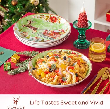 Серія 30-предметний порцеляновий різдвяний набір посуду на 6 осіб, різдвяний кавовий сервіз на 6 обідніх тарілок, 6 десертних тарілок, 6 супових тарілок, 6 кавових чашок та 6 блюдець (різдвяна тарілка для пасти на 4 предмети)