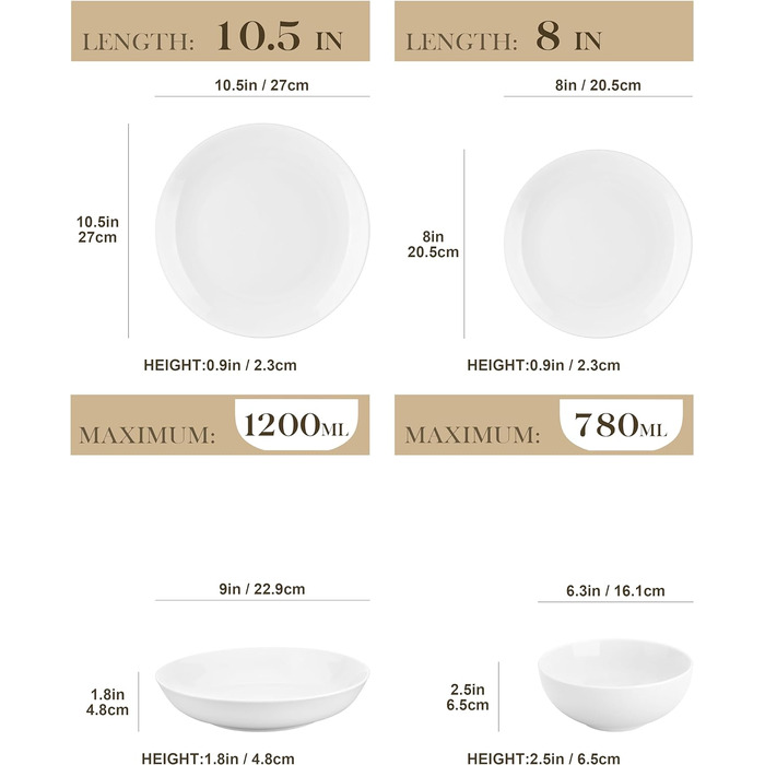 Набір посуду на 6 персон, 24 предмети, білий Amelia MALACASA