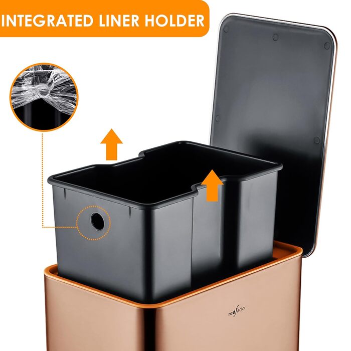 Сміттєвий бак з нержавіючої сталі 10 л мідний RED FACTOR