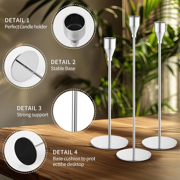 Металеві свічники із 6 предметів, 33/28/23 см, срібний LIAILA