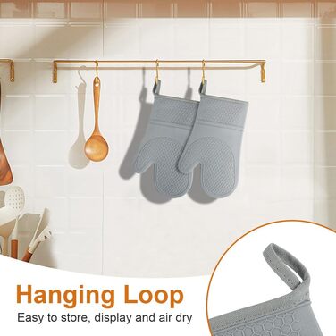 Набір рукавичок для духовки AUAUY, 1 пара силіконових рукавичок для духовки з 2 тримачами для каструль, нековзні кулінарні рукавички, термостійкі рукавички для духовки, рукавички для кухні, приготування їжі, випічки, гриля, барбекю (сірі)