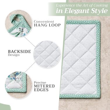 Рукавички для духовки, прихватки для каструль Maison d&39 Hermine, 100 бавовна, термостійкі кухонні рукавички, рукавички для духовки (19 x 33 см) та прихватки для каструль (20 x 20 см) для приготування їжі, Морзін - Рукавички для духовки (19 x 33 см) та п